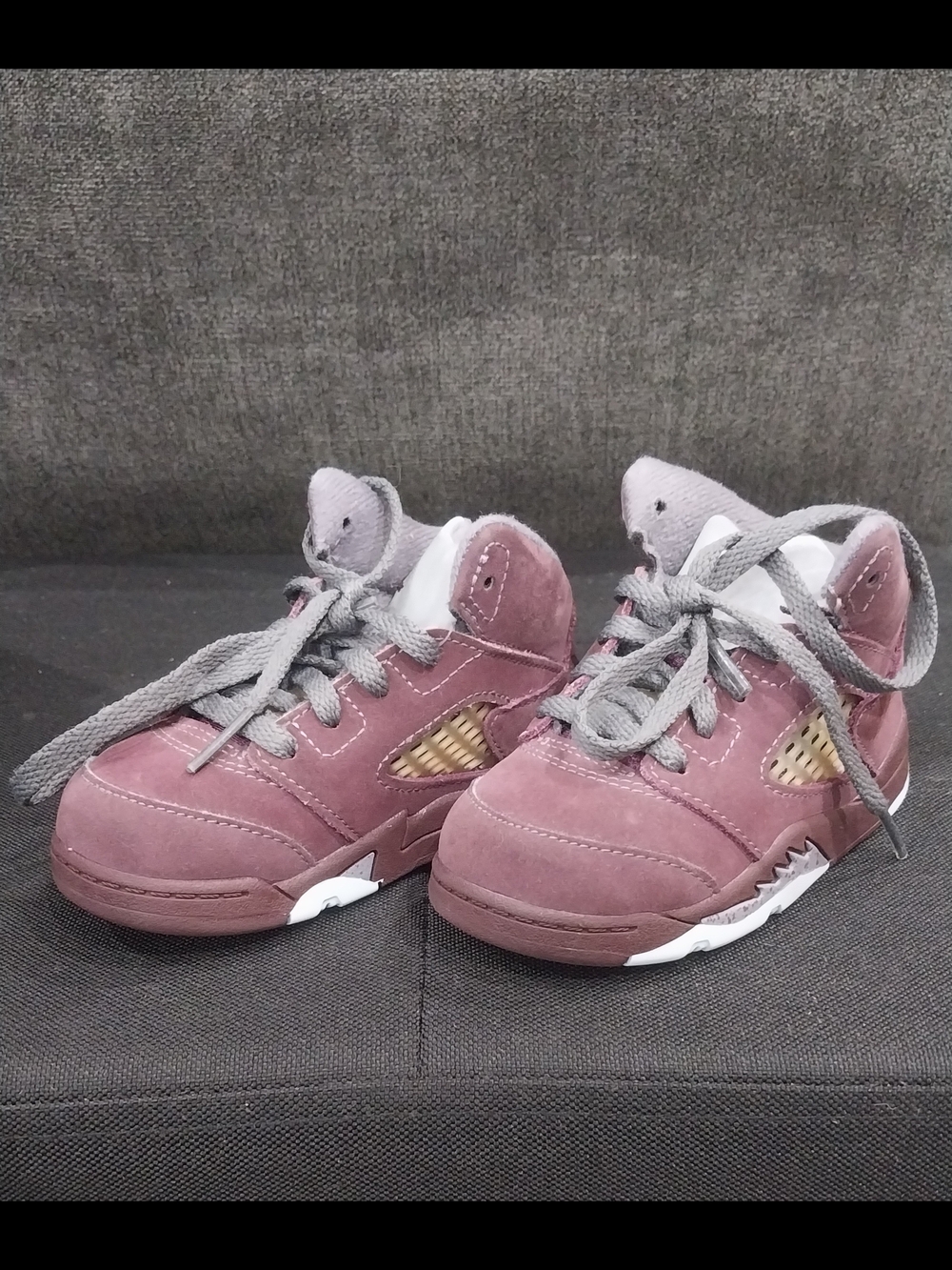 Jordan 5 Maroon Suede Sneakers with Gray Laces